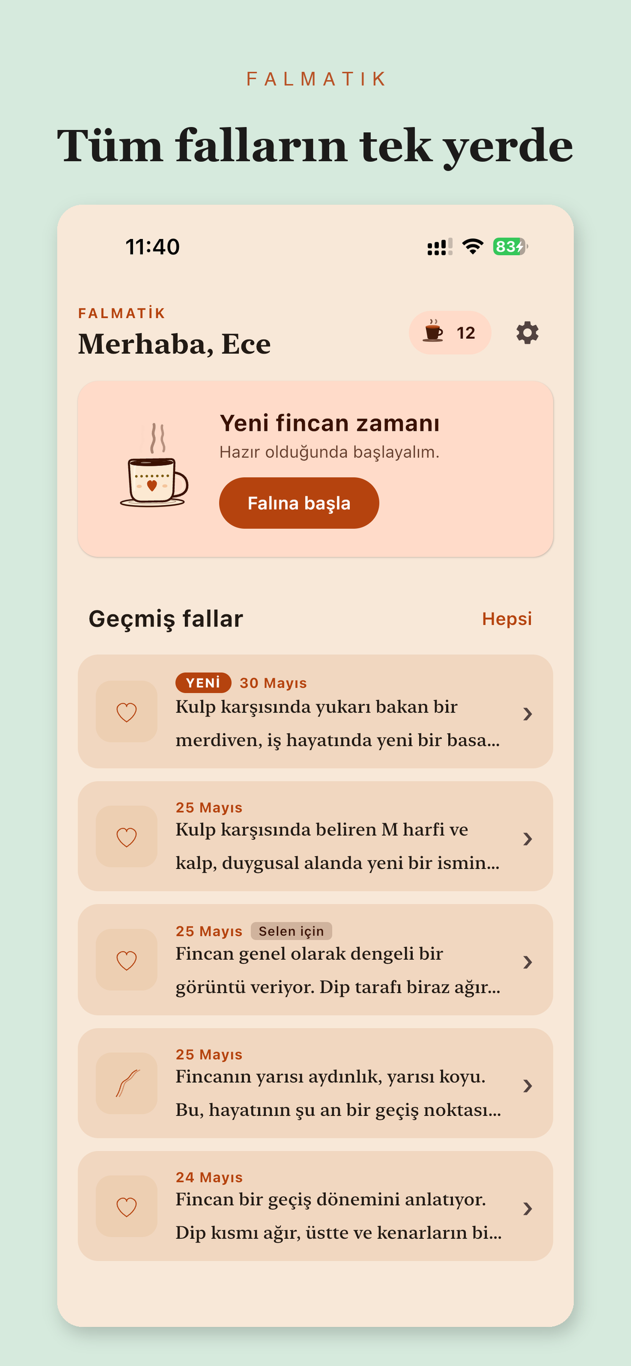 Falmatik ana ekranı